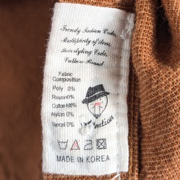 Attention & Co Shirt Men 50 Korea Brown Textured Long Sleeve Casual Button Front - Picture 4 of 5